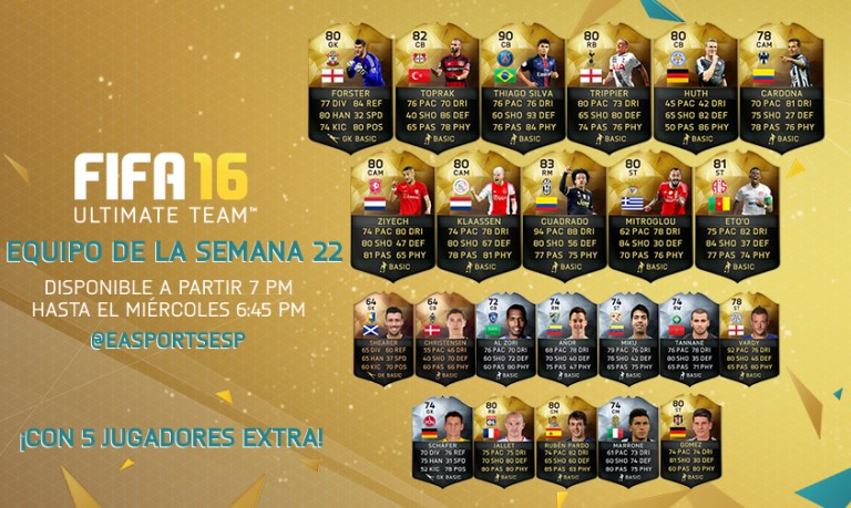 Ya está aquí el FIFA 16 Ultimate Team Semana 22 liderado por Thiago Silva y los míticos delanteros Samuel Eto'o y Mario Gómez.