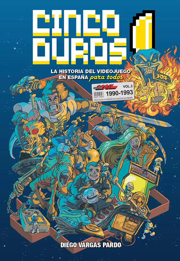 Tercera entrega de la serie de libros Cinco duros 2025 : La historia del videojuego en España para todos.