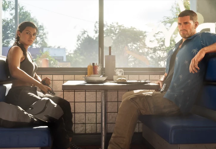 Un nuevo pantallazo promocional de GTA 6 recrea la icónica escena del atraco al restaurante de Pulp Fiction mientras el equipo de guionistas profundiza en Jason y Lucía.